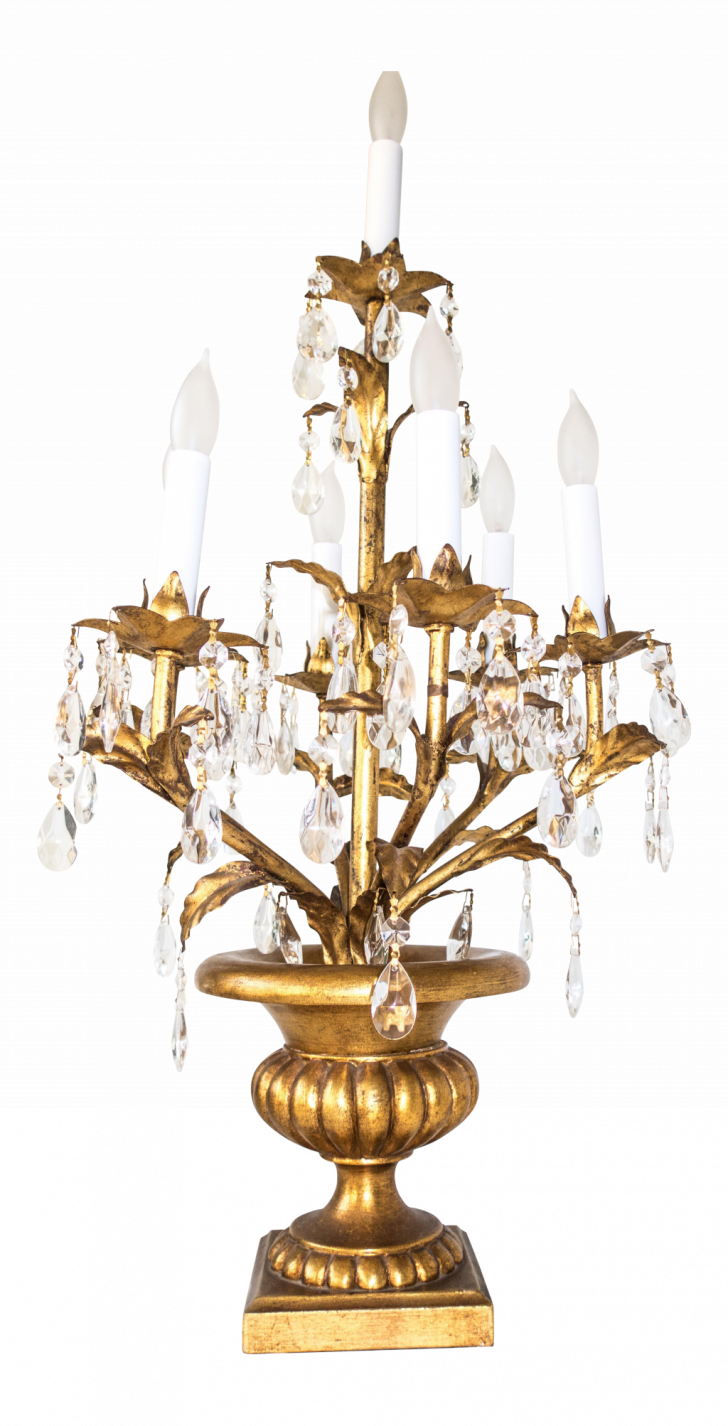 Candelabra Desk Lamp Beautiful Italian Tole Gilt Crystal - Girandole (728x1426), Png Download