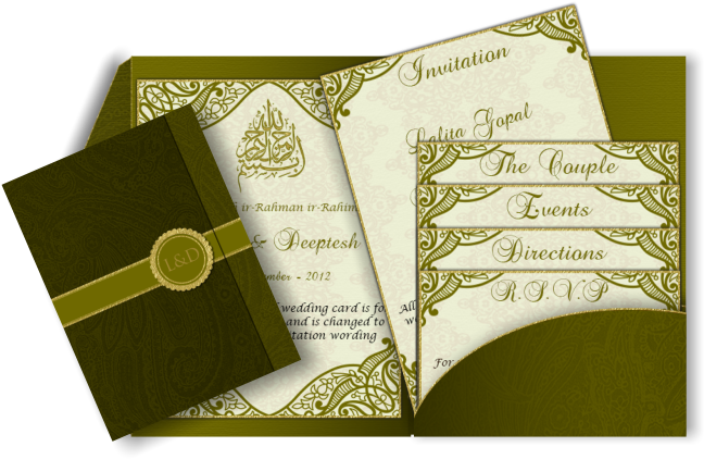 Muslim Email Wedding Invitation In Green, Gold & Cream - Muslim Wedding Card Png (670x447), Png Download