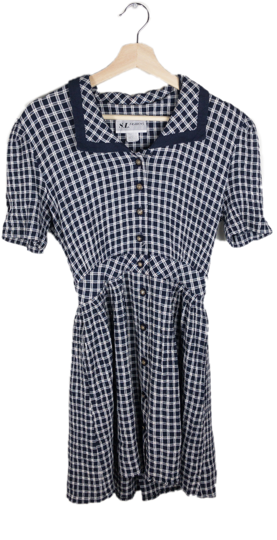 90's Blue Gingham Mini Dress W/ Collar - Dress (1537x2048), Png Download