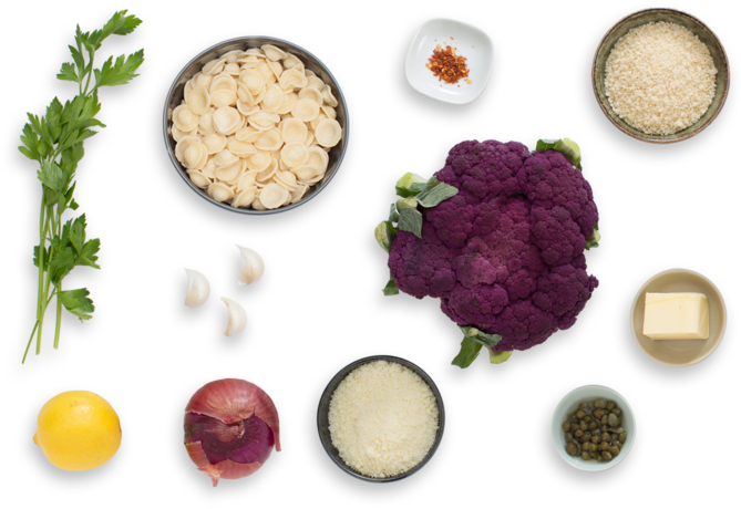 Orecchiette Pasta With Roasted Cauliflower, Capers - Pasta Ingredients Png (700x477), Png Download