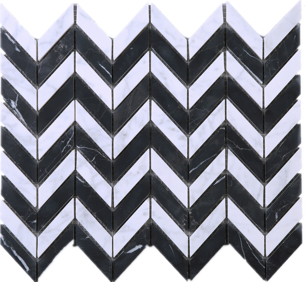 Black And White Wave Shape Marble Stone Mosaic Tile - Invitation Chevron Black And White (1024x947), Png Download