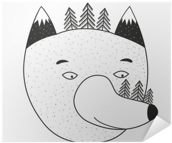 Vector Illustration With Cartoon Wolf Head, Pine Trees - Illustration (400x400), Png Download