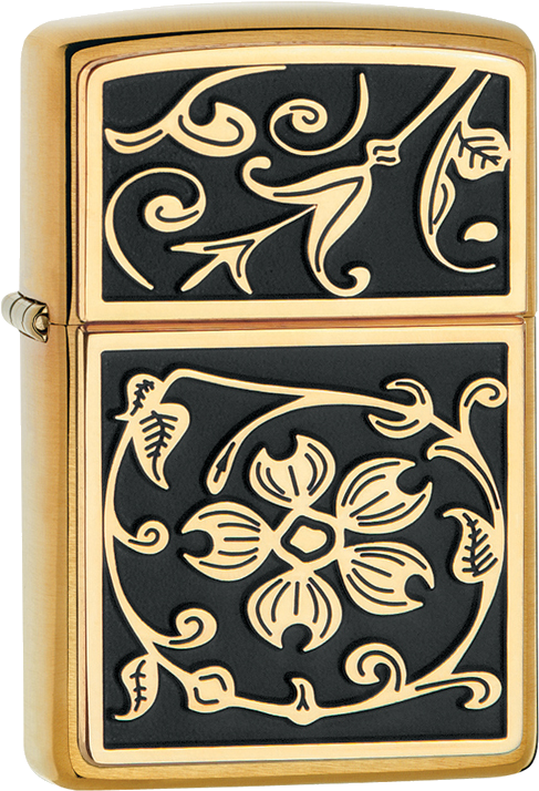 #20903 Gold Flourish - Gold And Black Zippo (535x758), Png Download