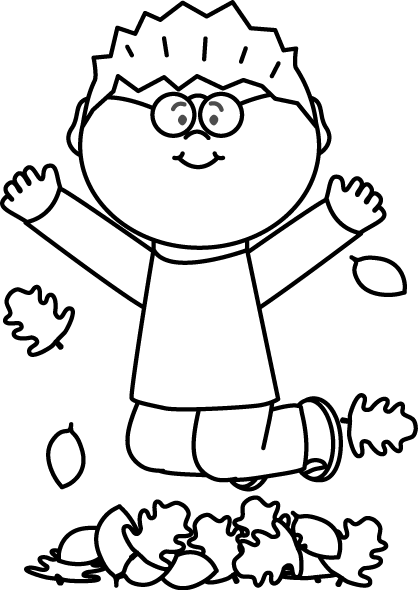 Black And White Boy Jumping In Leaves Clip Art - Jumping Black And White (418x590), Png Download