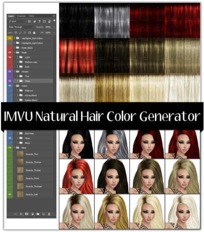 Imvu Natural Hair Color Generator - Human Hair Color (414x480), Png Download