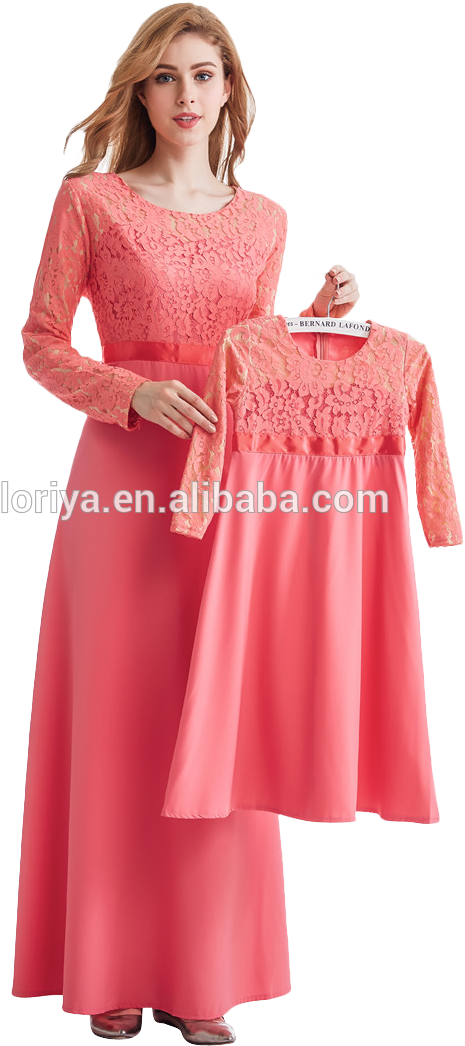 Dress04 - Long Dress Lace Muslimah (750x1125), Png Download