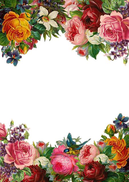 Flower, Rose, Frame, Collection, Vintage, Composition - Beautiful Flower Border (452x640), Png Download