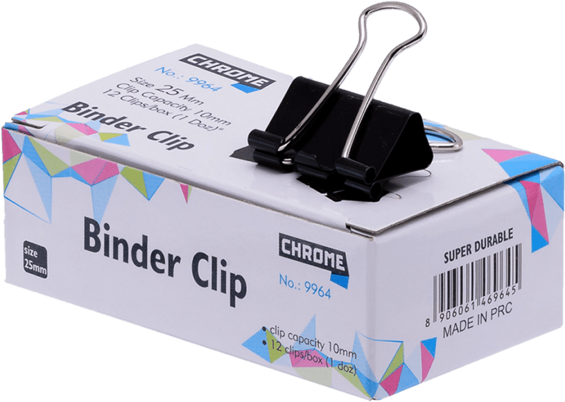 Chrome Binder Clip 25mm (12pc Box Of 8) - Chrome 9964 - Black Metal Binder Clips 25mm (set Of (832x832), Png Download