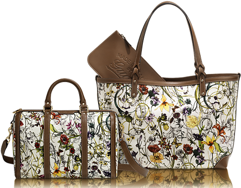 Gucci Vintage Web Flora Canvas Boston Bag And (right) - Gucci - Canvas Floral Tote Bag (538x436), Png Download