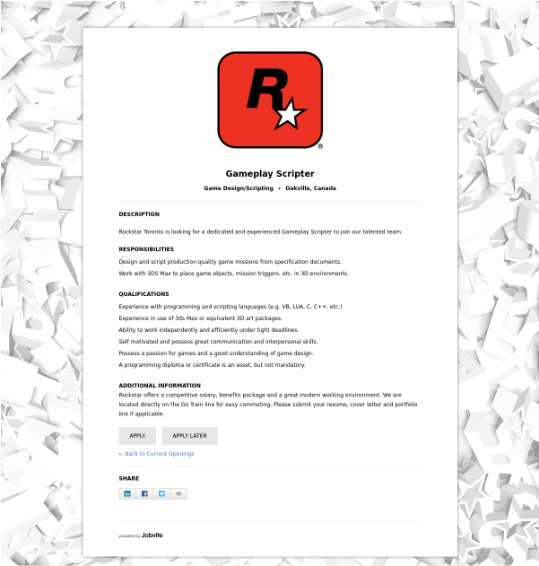 Position At Rockstar Toronto - Rockstar Games Bangalore (600x900), Png Download