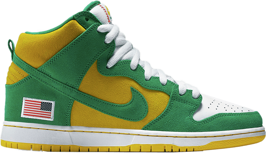 Dunk High Pro Sb 'oakland Athletics' - Green And Yellow Nike Sb (860x494), Png Download
