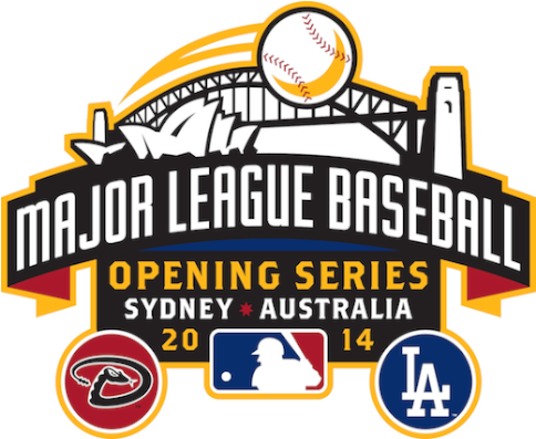 Sydney Baseball Logo - 2014 Major League Baseball Opening Series Anniversary (594x416), Png Download