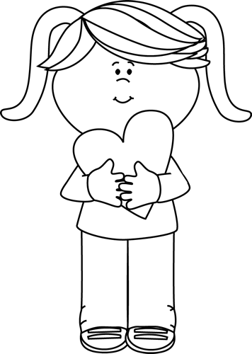 Awesome Design Heart Black And White Girl - Valentine Girl Clipart Black And White (356x500), Png Download