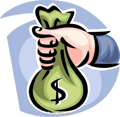 Hand Holding Bag Of Money Royalty Free Vector Clip - Hand Holding Money Bag (480x469), Png Download