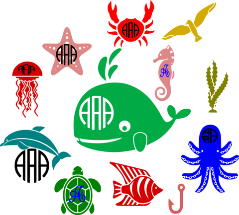 Sea Life Monogram Frames Svg Ocean Sea Life Seashell - Scalable Vector Graphics (480x433), Png Download