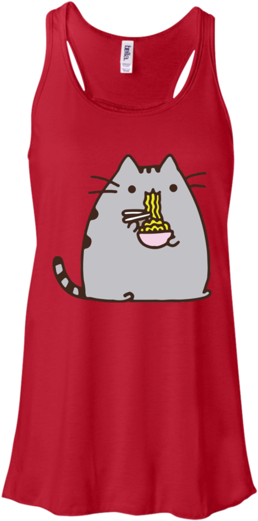Pusheen The Cat Eating Noodles Juniors T-shirt Funny - Keep Calm And Walk A French Bulldog Flowy Tank Top. (1024x1024), Png Download
