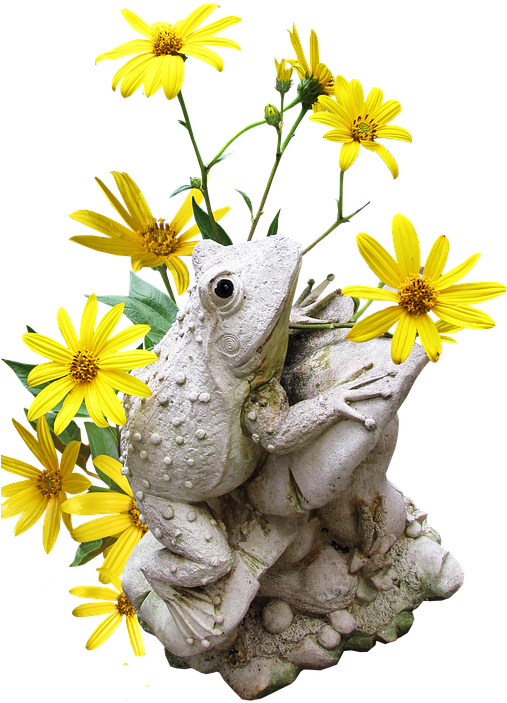 Garden, Statue, Frog, Flowers, Decoration - Sunflower (506x720), Png Download