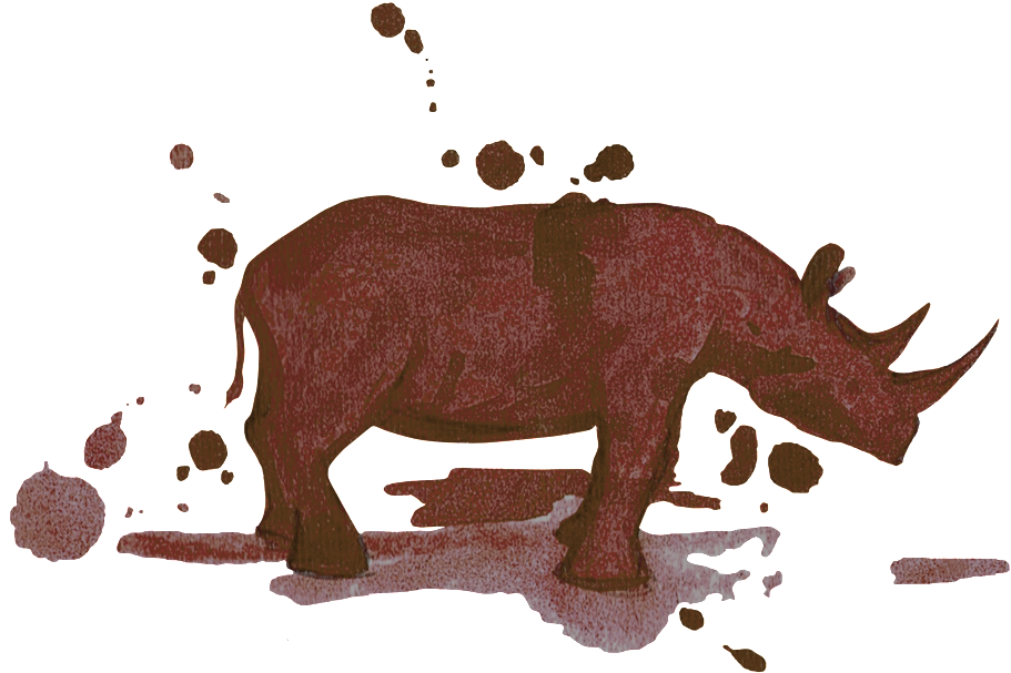 Hand Painted Ink Brown Rhinoceros Animal Decorative - Brown (1024x712), Png Download