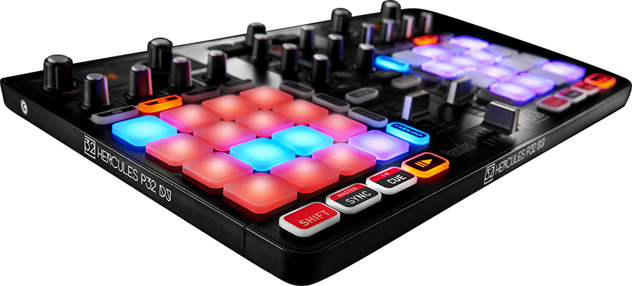 Hercules P32 Dj Controller With High Performance Pads (886x402), Png Download