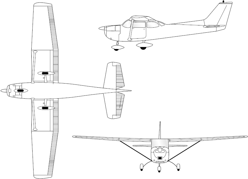 Dreiseitenansicht Cessna - Cessna 172 Vector (800x600), Png Download
