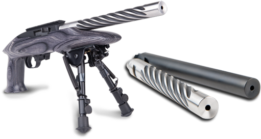 Available In Stainless Steel And Blued Barrels In Either - 10 22 Twisted Bull Barrel (555x290), Png Download
