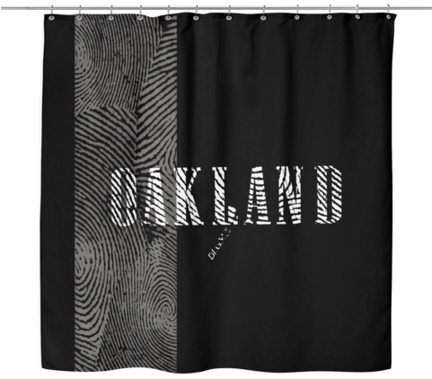 Oakland Flat Black White Finger Print Strip Shower - Shower Curtain (480x480), Png Download