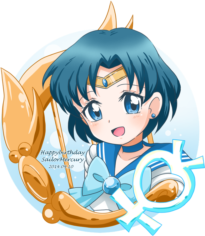 Mizuno Ami And Sailor Mercury Drawn By Asuka (ganboriyo - Cartoon (656x755), Png Download