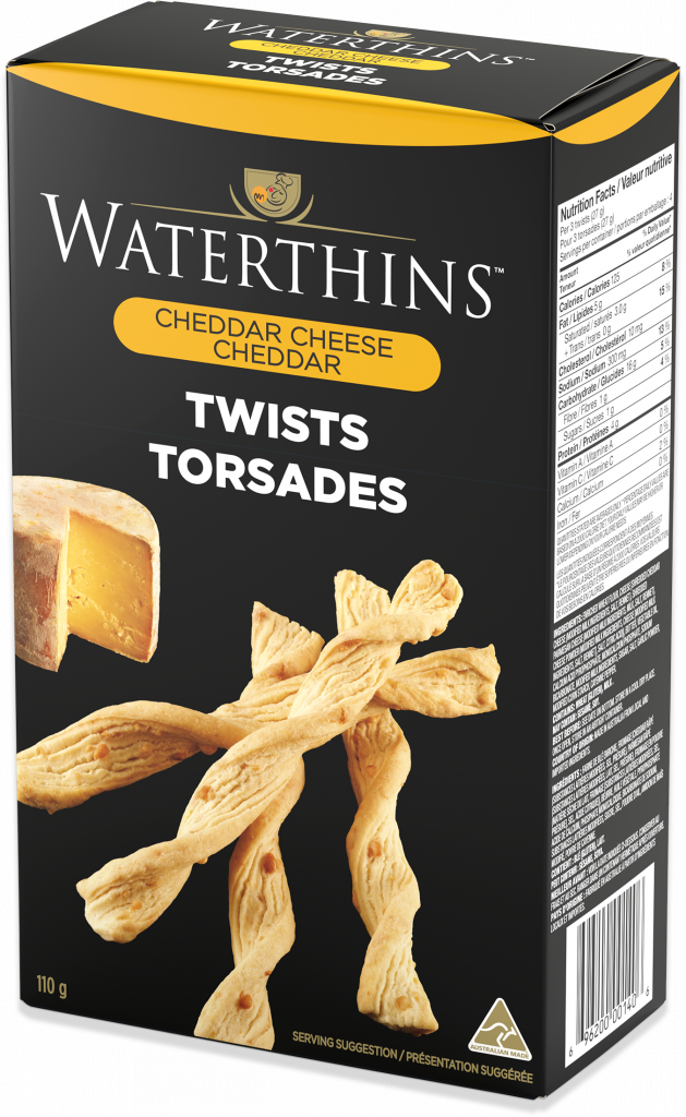Packaging For Waterthins Classic Cheddar Cheese Twists - Waterthins Classic Cheddar Twists (110g) (629x1024), Png Download