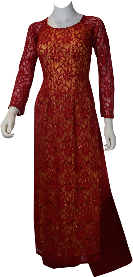 Red Lace Ao Dai Vietnamese Traditional Long Dress - Gown (1024x1024), Png Download