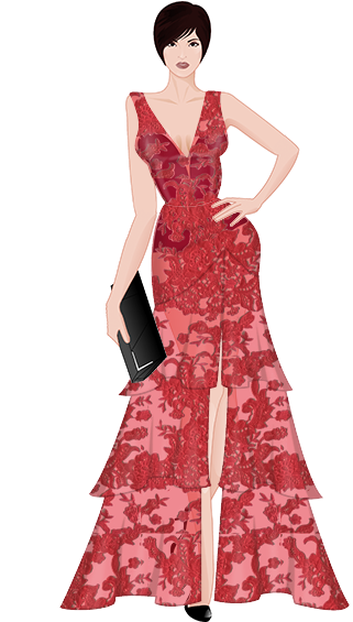 Red Lace V-neck With Red Lace Spanish Layered - Layered Gown (320x600), Png Download