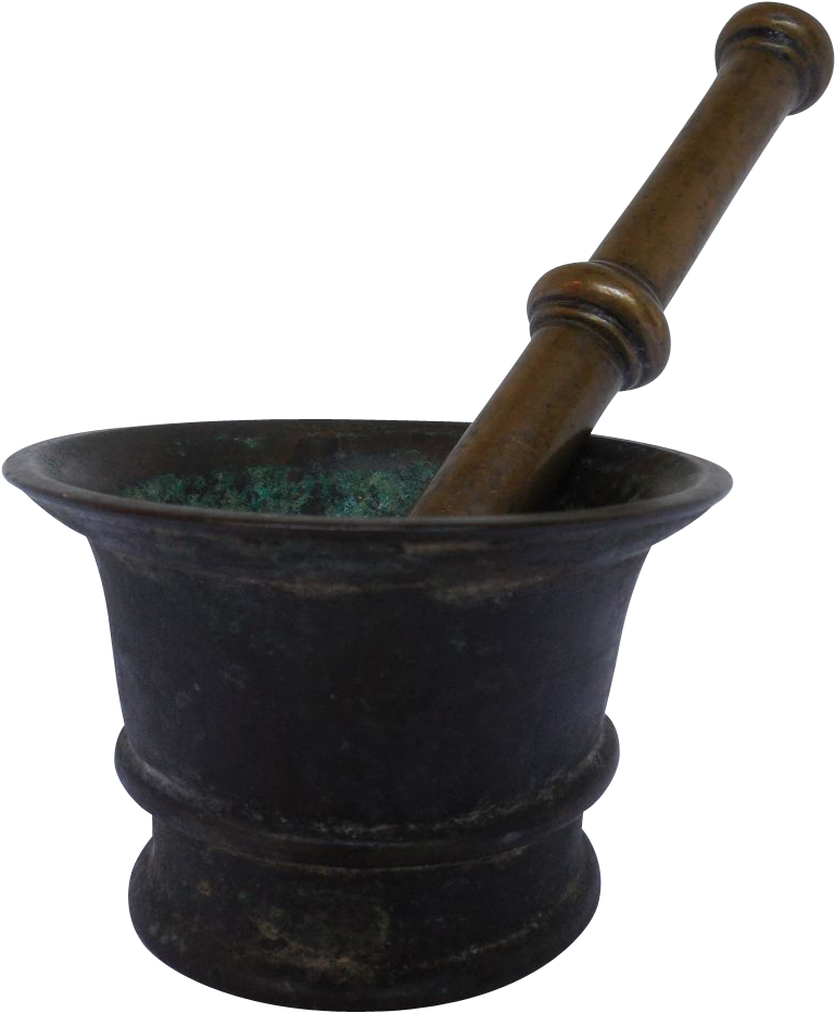 Antique 18th C Heavy Bronze Mortar Pestle Apothecary - Earthenware (932x932), Png Download
