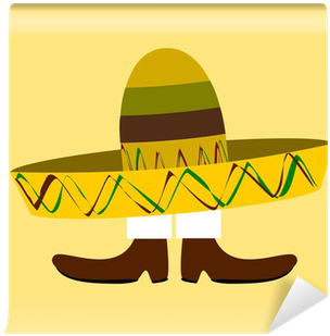 Funny Cartoon With Large Sombrero Covering Mans Body - Sombrero (400x400), Png Download
