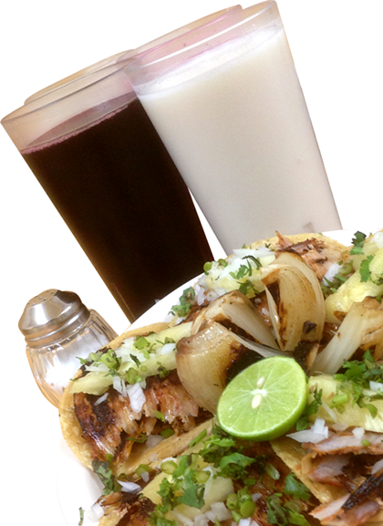 Taquería Los Güeros - Tacos Al Pastor Y Agua De Jamaica (420x576), Png Download