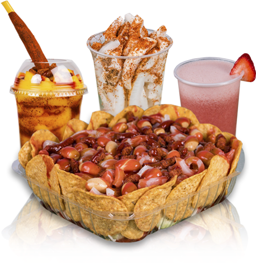 Try One Of Our Delicious Natural Fruit Waters Or A - Chamoy Tacos + Fruit (538x556), Png Download
