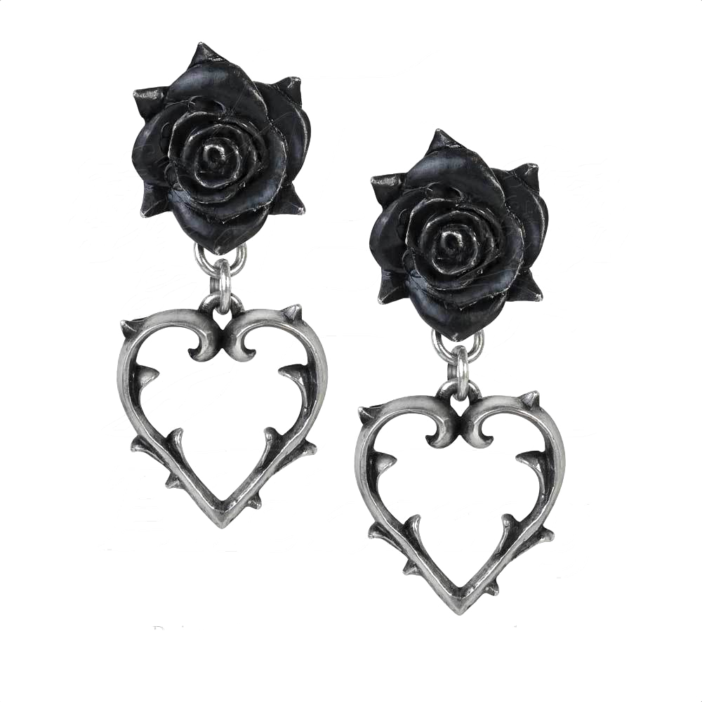 Rebelsmarket Wounded Love Black Rose Heart Of Thorns - Goth Earrings (1000x1000), Png Download
