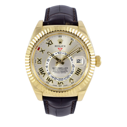 Sky-yg Thumb1 - Rolex Sky-dweller Yellow Gold Silver Roman Leather (458x458), Png Download