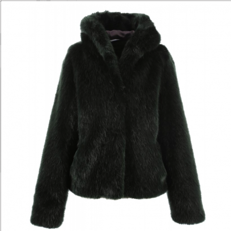 Electro Hooded Fake Fur Jacket In Green - Fake Fur (465x620), Png Download