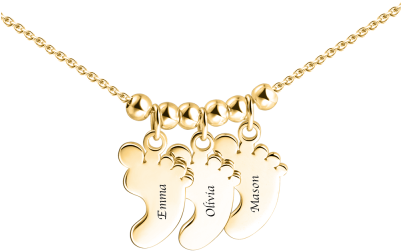 14k Gold Plated Engraved Baby Feet Necklace (400x400), Png Download