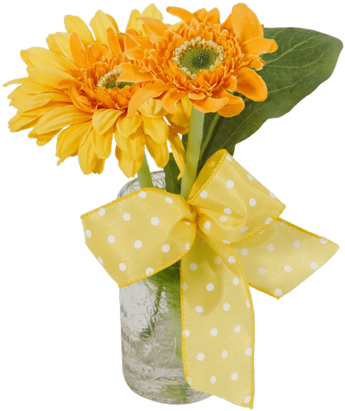 Silk Yellow Gerbera Daisy Bud Vase • - Connells Maple Lee Flowers & Gifts (500x611), Png Download