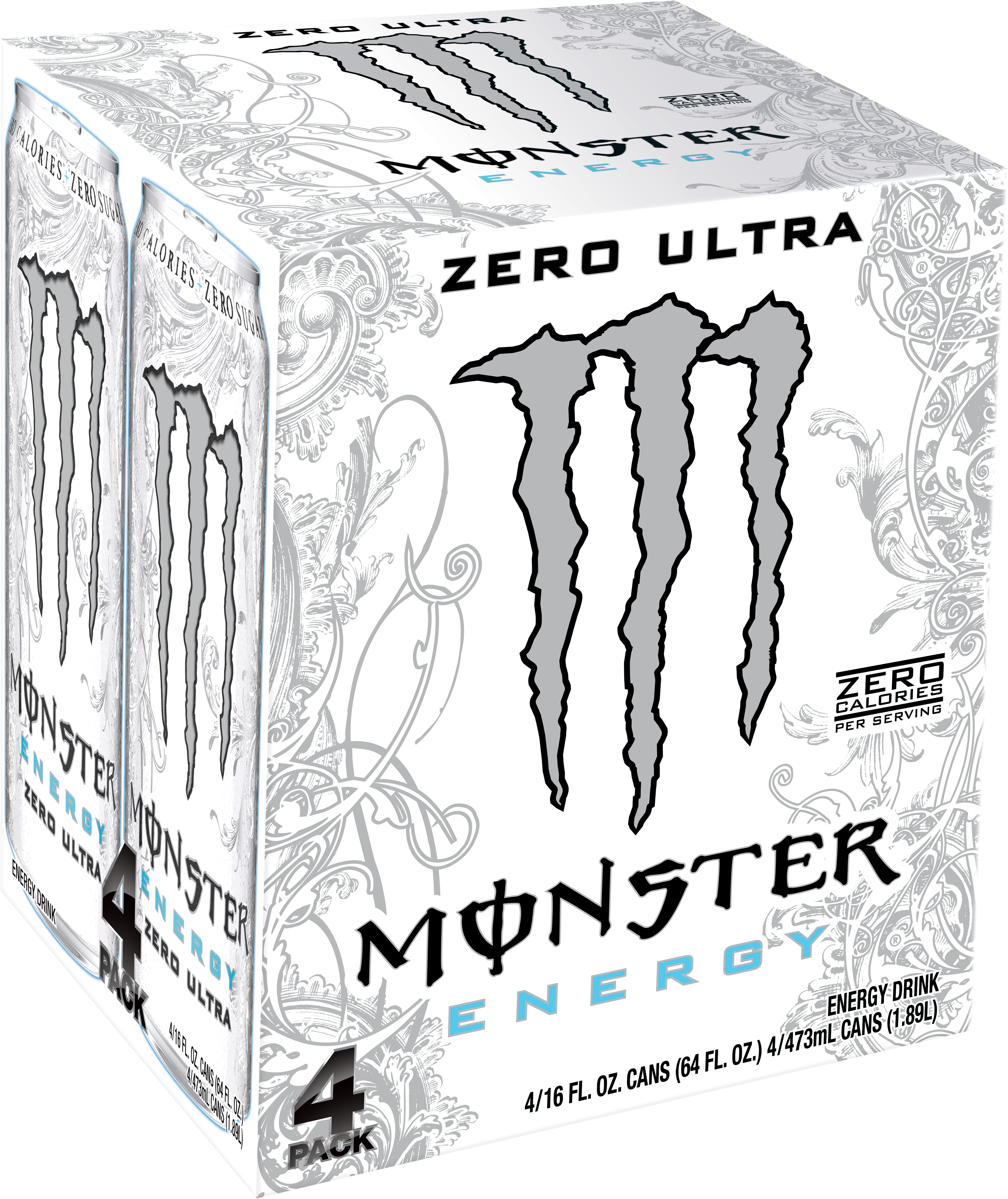 Monster Ultra Energy Drink, Zero, 16 Fl Oz, 4 Count - Monster Energy (4107x4885), Png Download