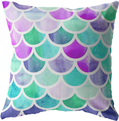 Mermaid Scales Throw Pillow In Purple/green 4 Sizes - Watercolor Scales Fish Pattern (390x390), Png Download