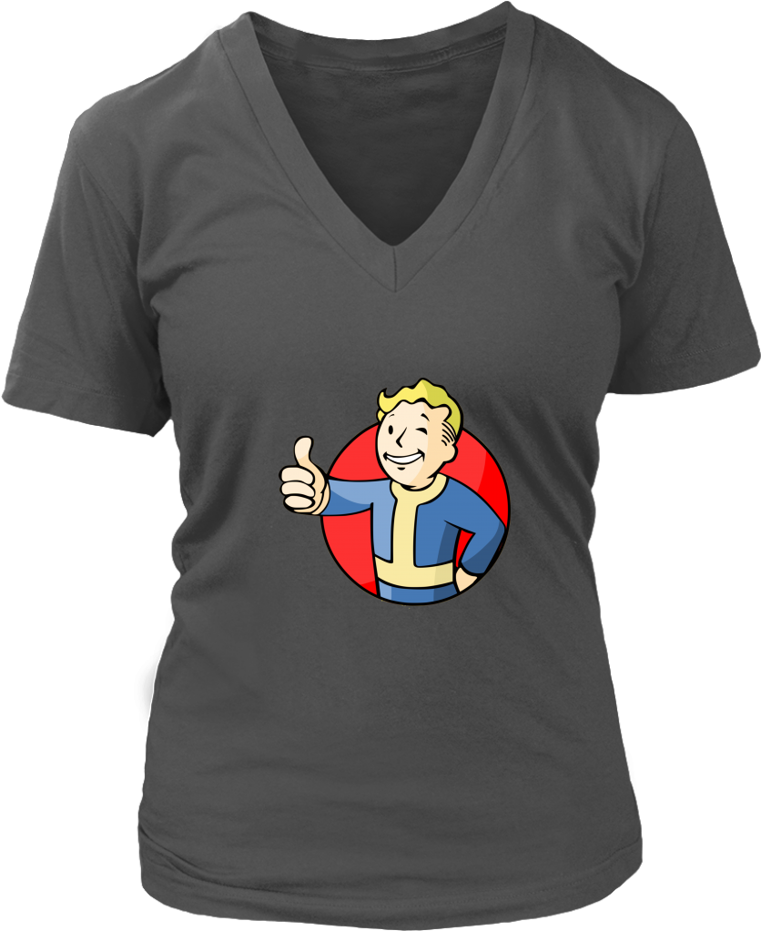 Fallout Vault Boy Thumbs Up Women's V Neck T Shirt - Vault Boy (1024x1024), Png Download