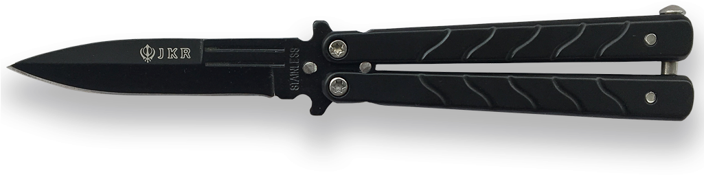 Butterfly Knife Jkr, Stainless Steel 7,5 Cm Blade Length - Black Butterfly Knife Png (1024x768), Png Download