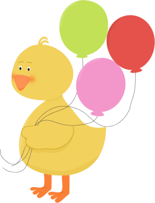 Duck With Balloons - Animal Holding Balloon Clipart (306x400), Png Download