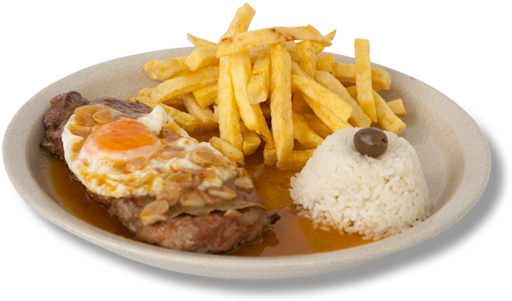 Bife De Vaca, Suculento E Tenro, Frito Em Azeite E - Bife Com Batatas Fritas E Ovo (600x300), Png Download