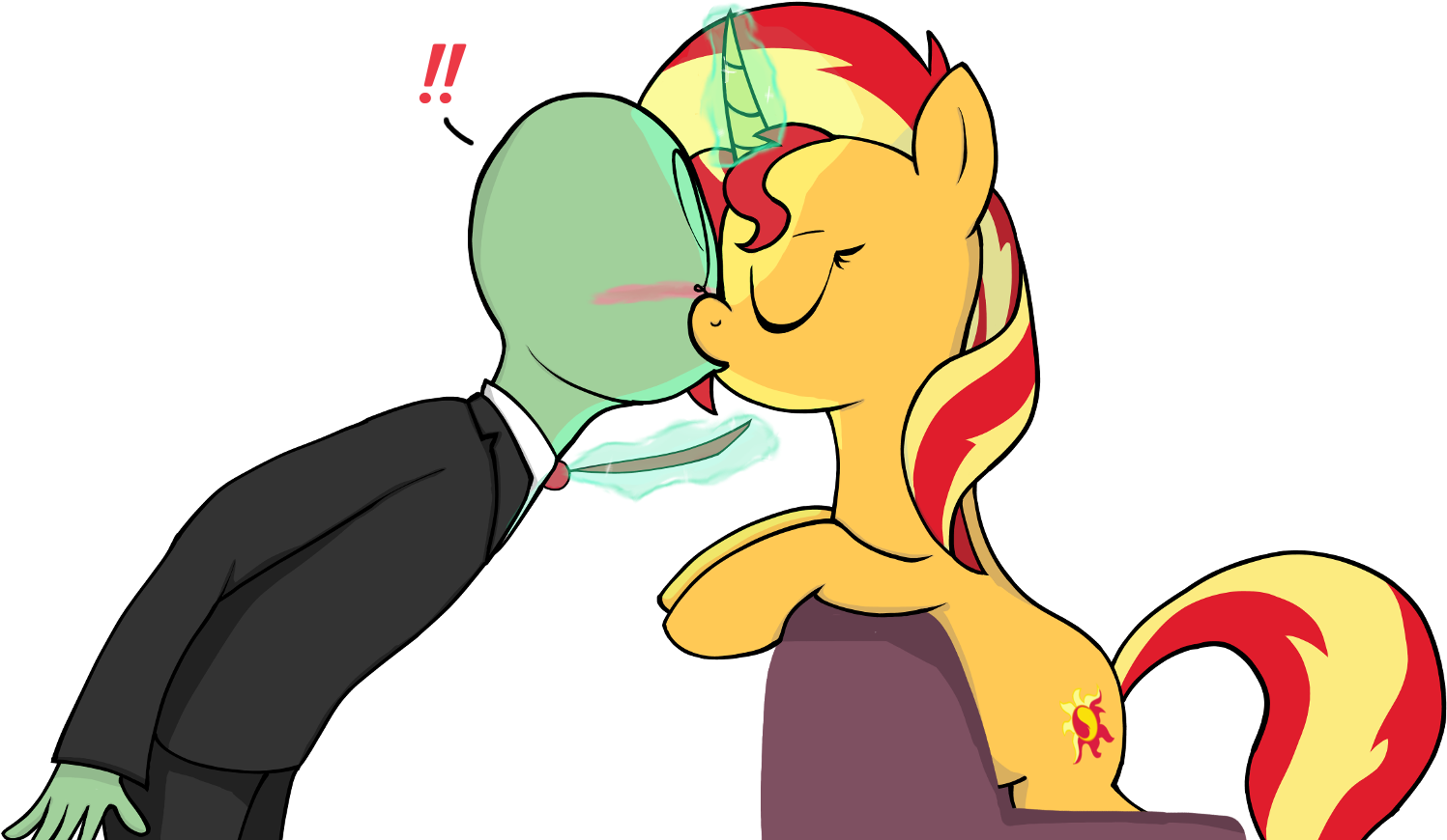Exclamation Point, Eyes Closed, Human, Interspecies, - Anon X Sunset Shimmer (1720x1010), Png Download