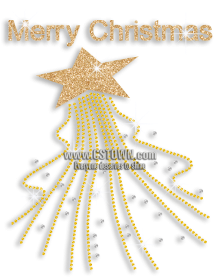 Gold Christmas Star Iron On Glitter Rhinestone Transfer - Art (450x450), Png Download