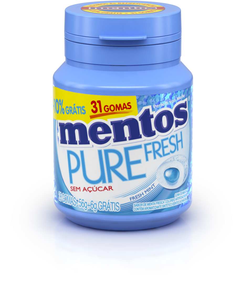 Mentos Fresh Mint Ed - Mentos Pure Fresh Mint Gum 45 Pieces (2338x1653), Png Download