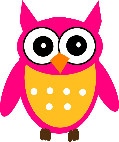 Pink Yellow Owl Clip Art At Clipart Library - Owl Cartoon (498x595), Png Download