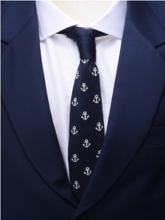 Navy Anchor Knitted Tie - Necktie (750x450), Png Download